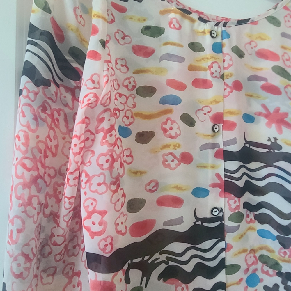 Source Unknown Pink & Multicolor Abstract Print Button-Down Top - Picture 5 of 6